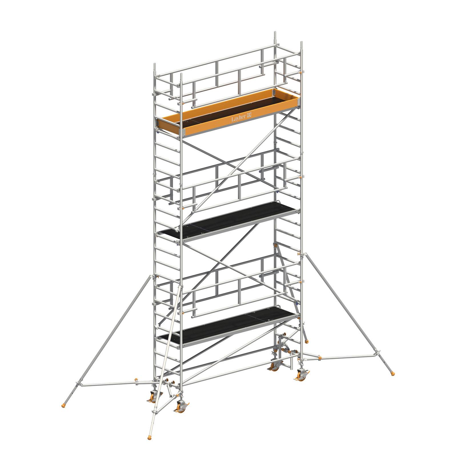 Layher Rollgerüst Uni Standard P2 Safety Plus mit Doppelgeländer und Gerüststützen 7,20m AH
