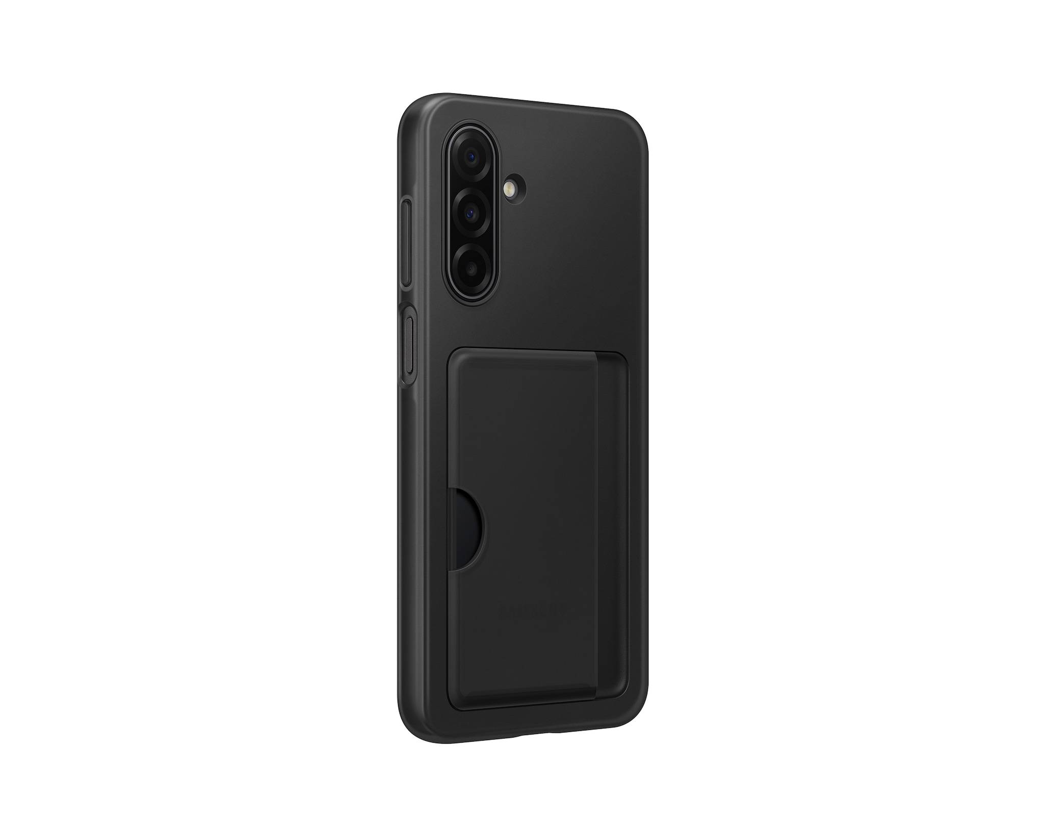 Schwarze Smartphone-Hülle mit integriertem Kartenhalter und Kameraaussparung auf der Rückseite