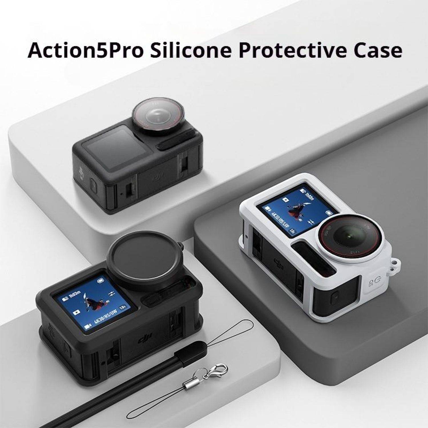 Für DJI Action 5 Pro / 4 / 3 Kamera Silikon Schutzhülle mit Linsenschutz Schwarz/