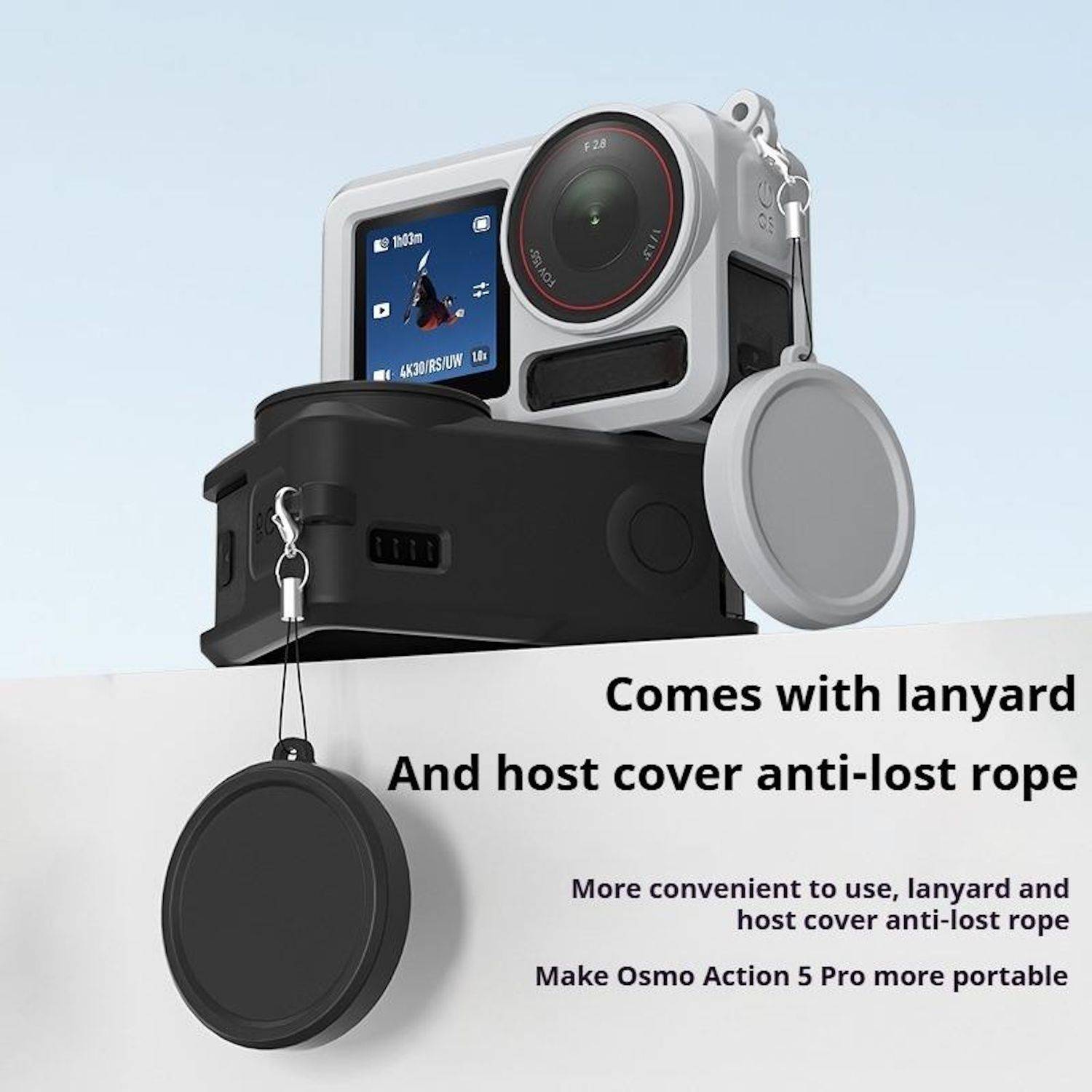 Für DJI Action 5 Pro / 4 / 3 Kamera Silikon Schutzhülle mit Linsenschutz Schwarz/