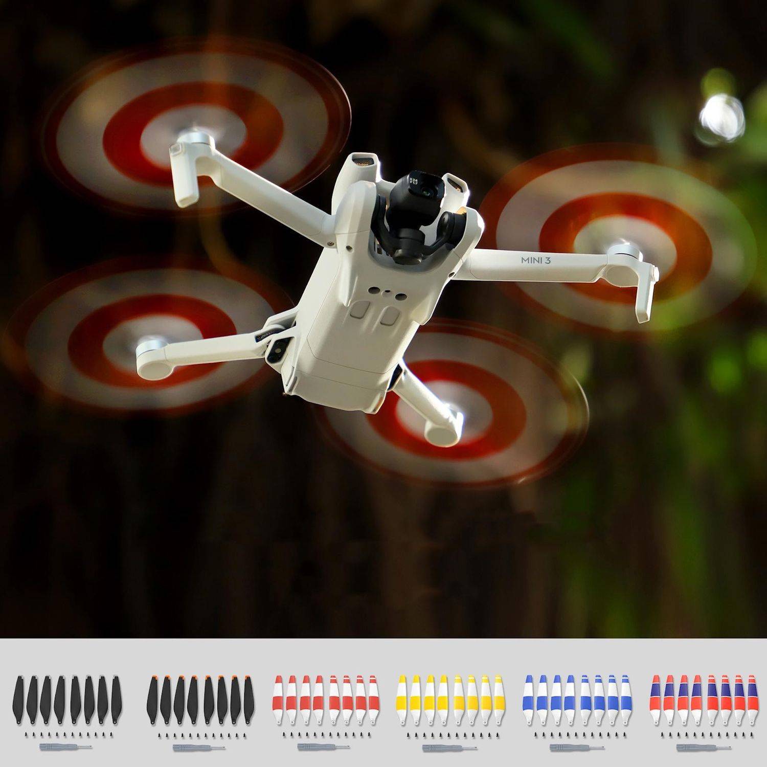 Für DJI Mini 3 Drohne 4x 6030F Color 2-Blatt Ersatz Propeller Geräuscharm Orange/