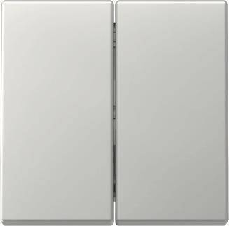 Eine minimalistische, geschlossene zweiflügelige Metalltür mit glatter Oberfläche und ohne sichtbare Griffe, die Einfachheit und modernes Design suggeriert.