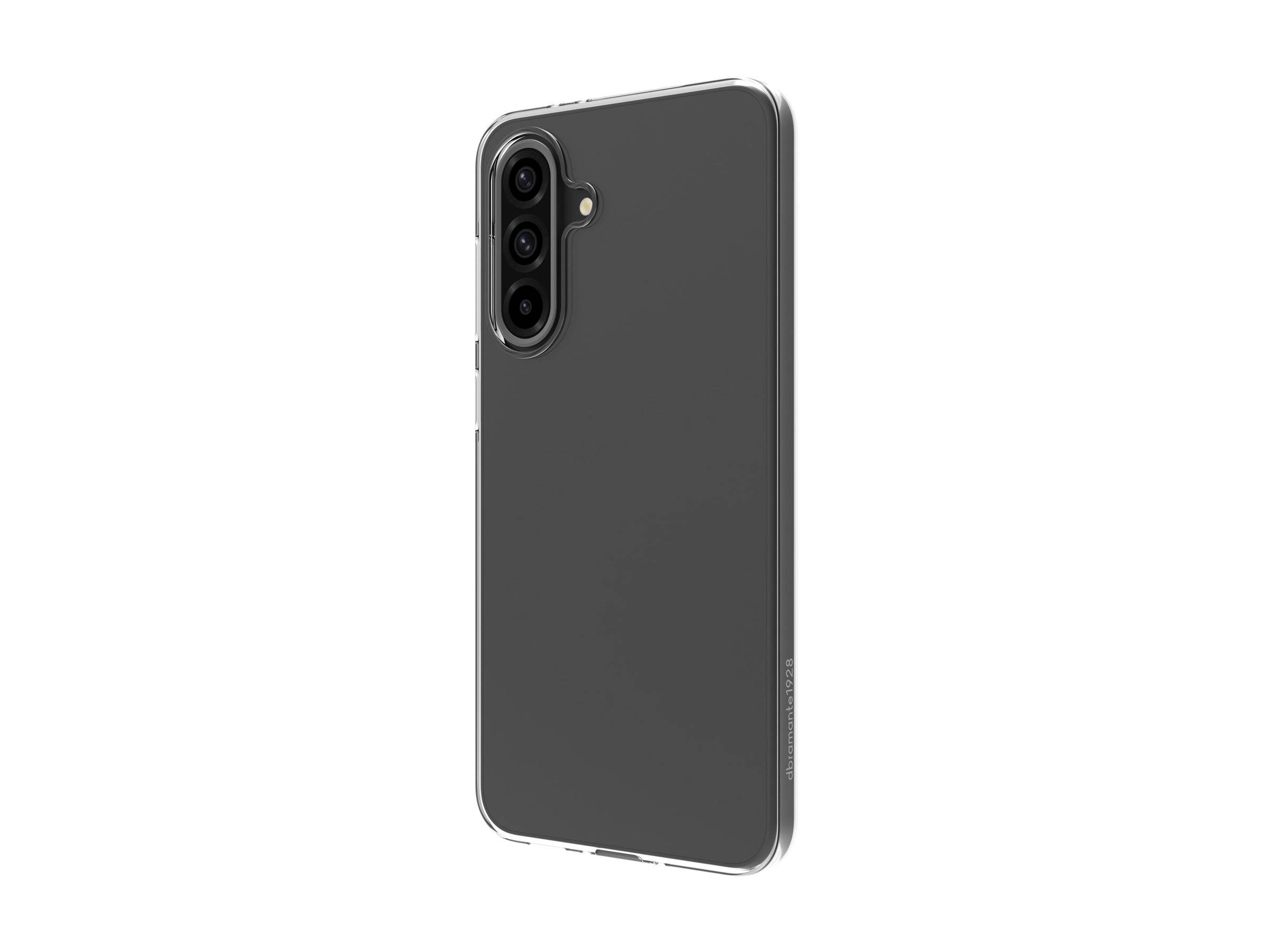 Dunkelgraue Smartphone-Hülle, von hinten gezeigt, mit dreifachem Kamera-Ausschnitt oben links.