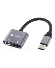 SANDBERG USB-C zu Kopfhöreranschluss / Ladeadapter 24 pin männlich Mini-Stecker weiblich USB-Stromversorgung 65 W Digital/Daten 24-polig