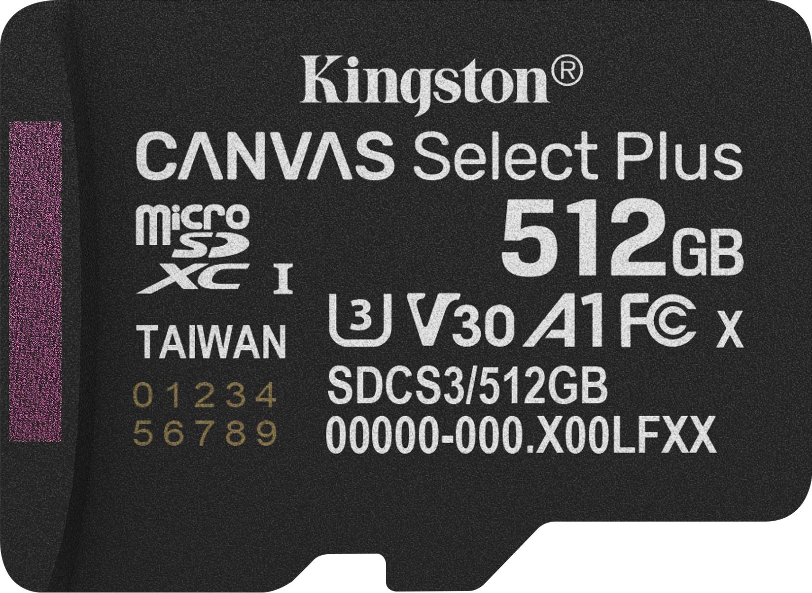 Kingston CANVAS microSDXC I Speicherkarte mit 512 GB Kapazität. Modell: SDC5/512GB, UHS-I, Klasse 10, U3, V30, A1 zertifiziert.
