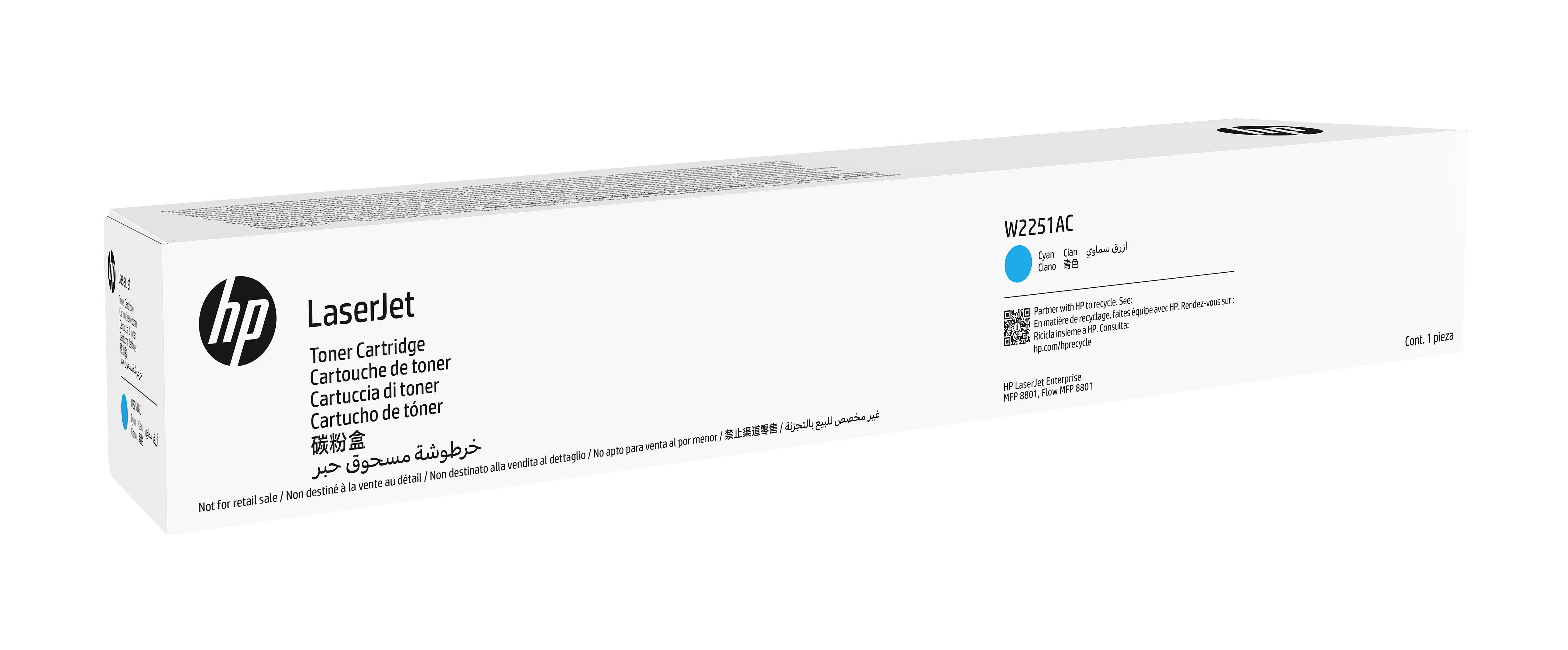 HP LaserJet Tonerkassette in weißer Verpackung mit Produktetikett W2251AC dargestellt.
