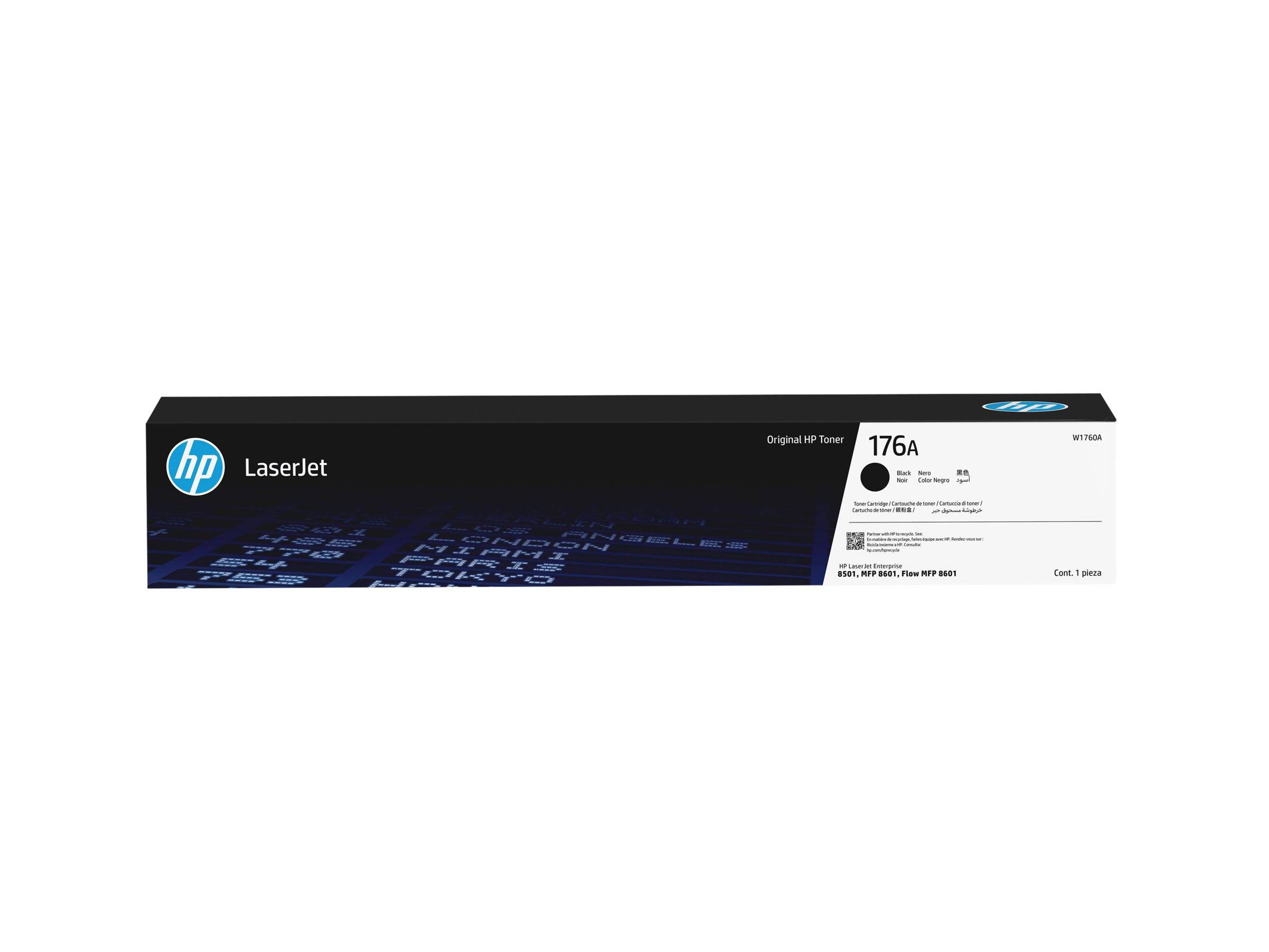 Schwarze HP LaserJet 176A Original-Tonerkassette mit HP-Logo.