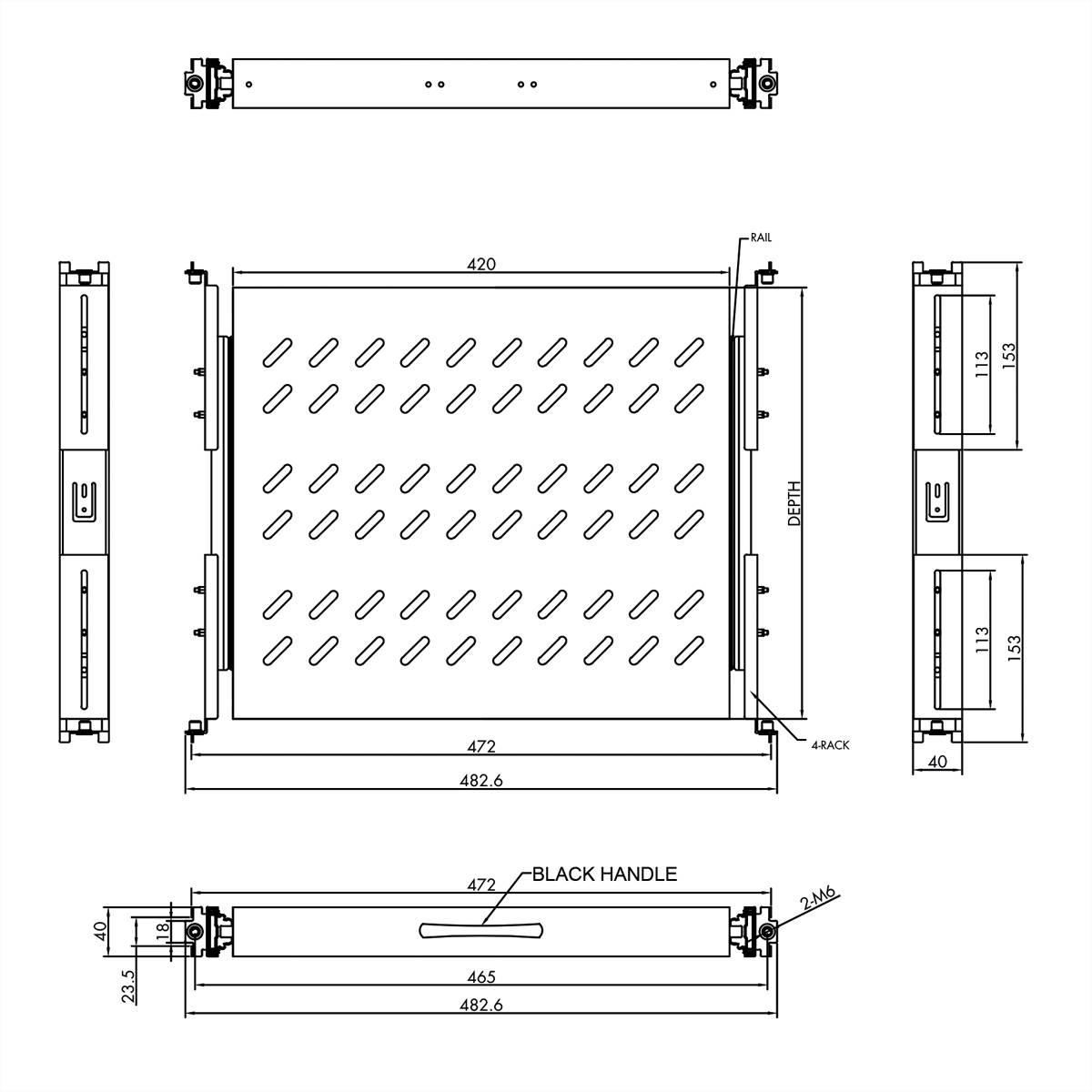 VALUE 19-Zoll-Fachboden ausziehbar, 420 x 568 mm, 25kg Traglast