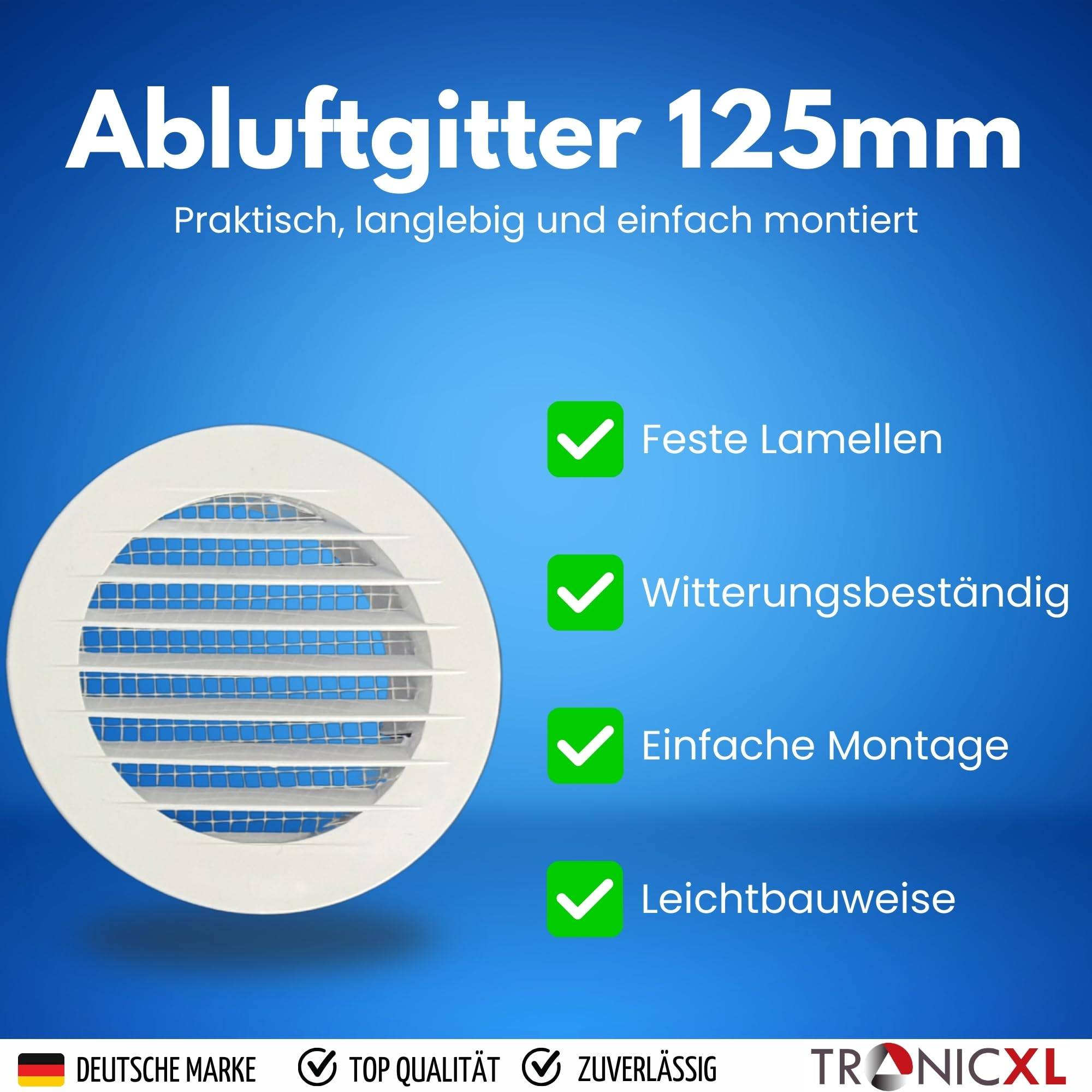 125mm Abluftgitter Lüftungsgitter mit Fliegengitter für Wohnmobile Gartenhaus Garage Growbox Abluft Zuluft Klimaanlage Wanddurchführung Außengitte