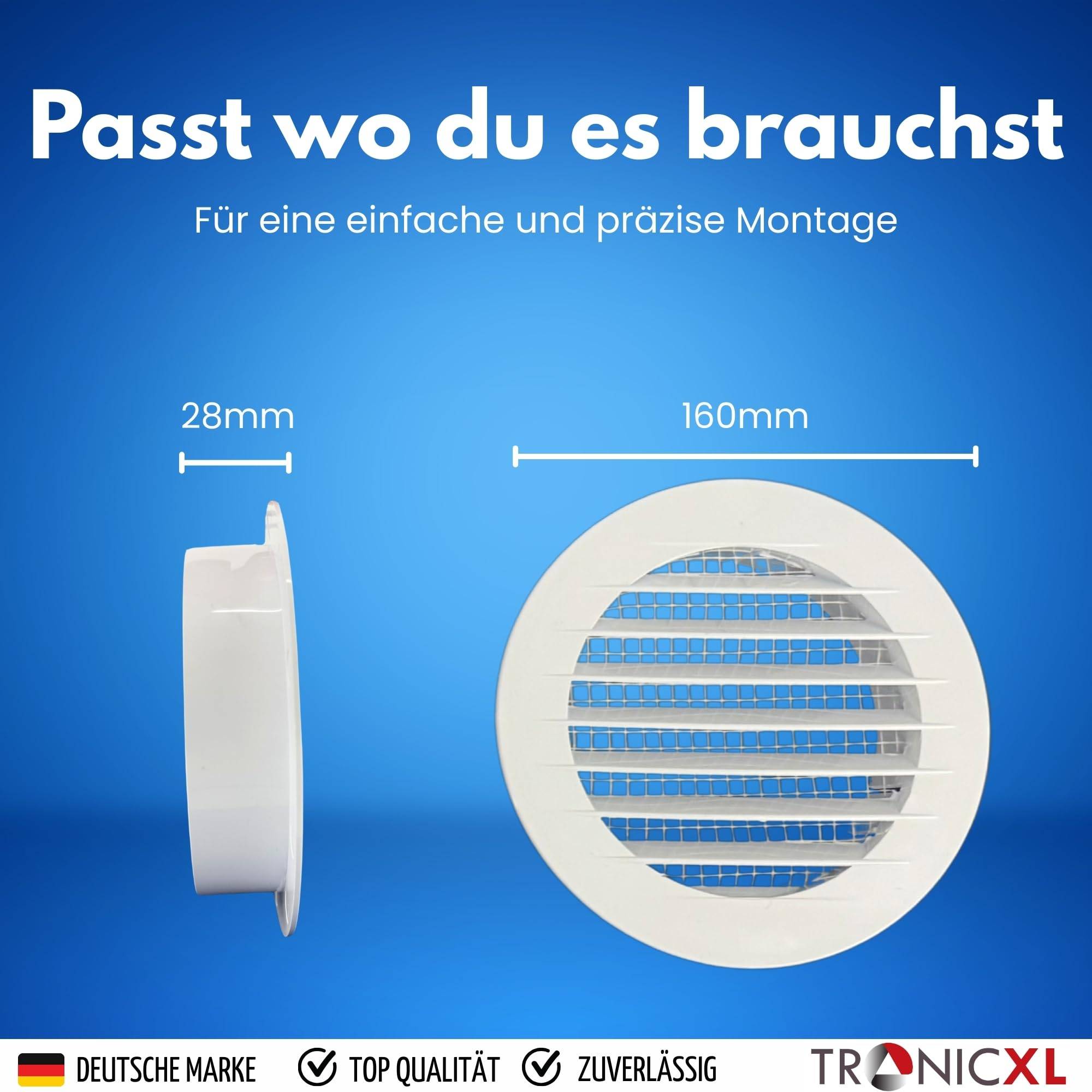 125mm Abluftgitter Lüftungsgitter mit Fliegengitter für Wohnmobile Gartenhaus Garage Growbox Abluft Zuluft Klimaanlage Wanddurchführung Außengitte