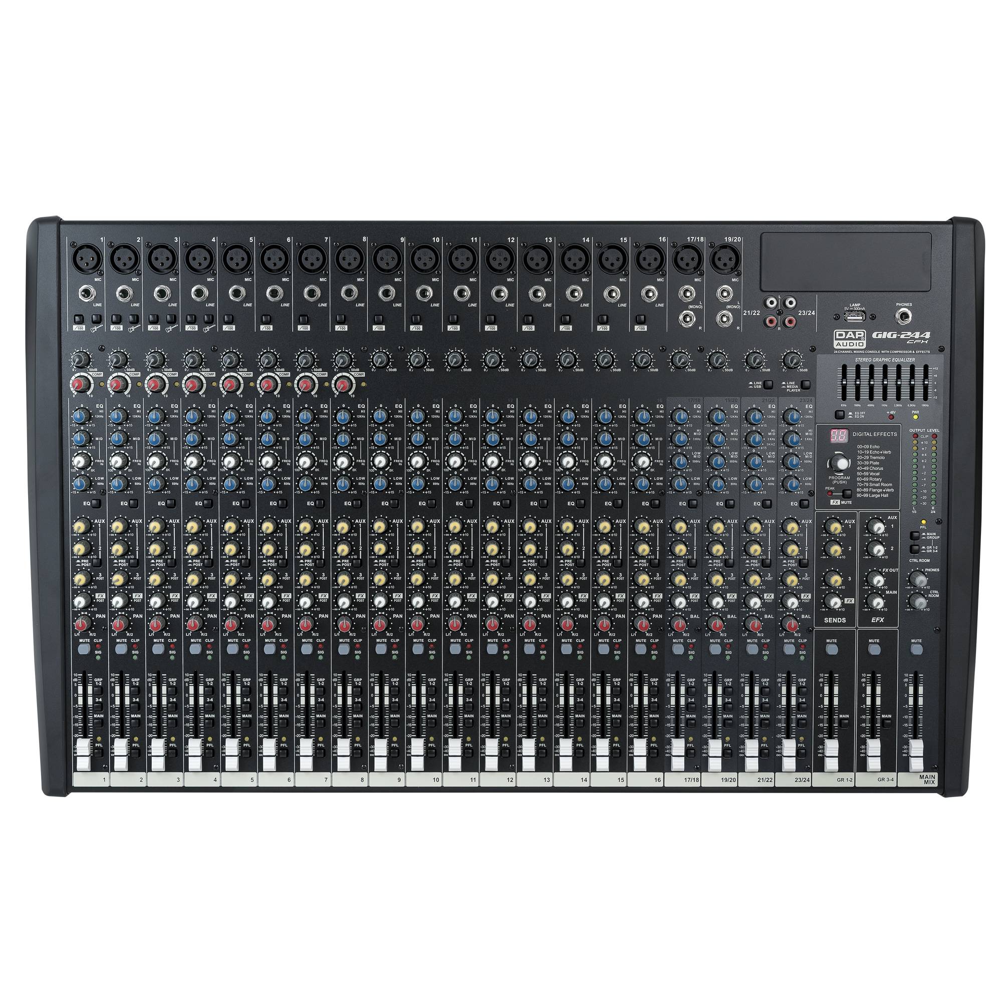 DAP GIG-244CFX Analoges Mischpult mit 24 Kanälen (16 mono, 4 stereo)