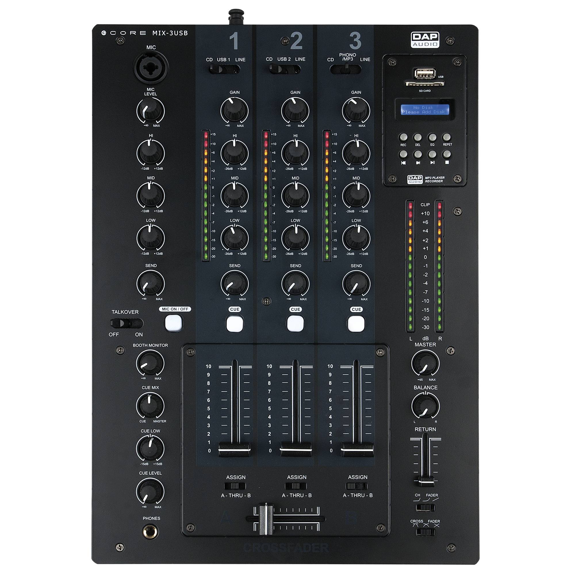 DAP CORE MIX-3 USB Dreikanal-DJ-Mixer mit USB-Schnittstelle