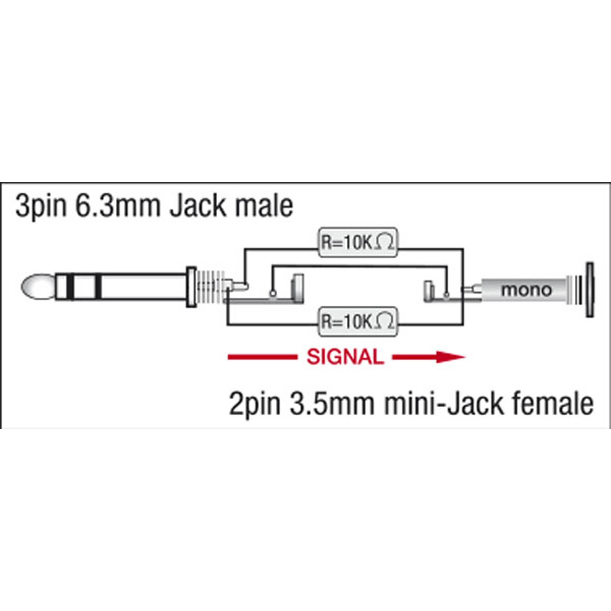 DAP XGA12 - Jack/M stereo to mini-jack/F - incl. 2x 10 kilo-Ohm resistors Inkl. 2 x 10 kOhm Widerstände
