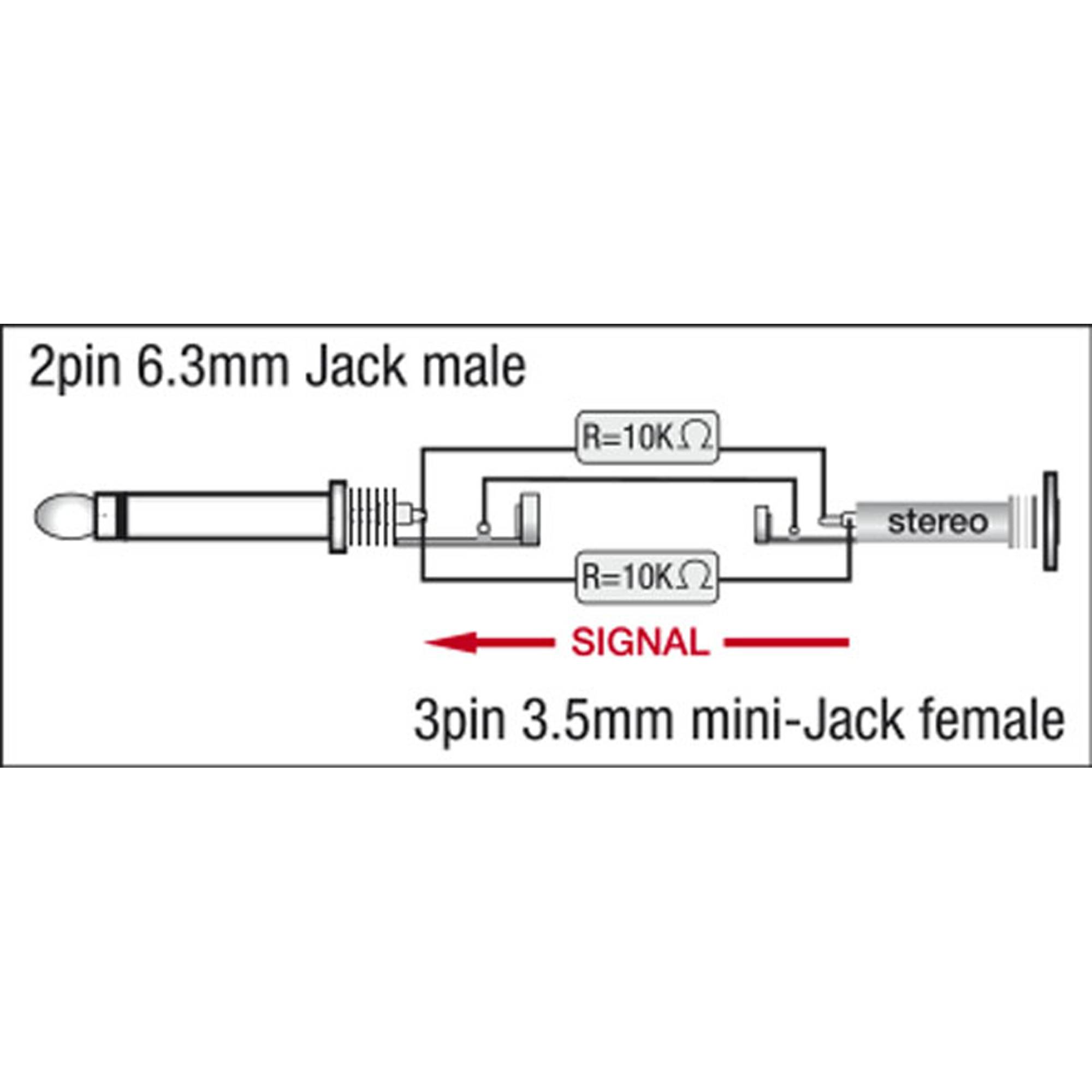 DAP XGA11 - Jack/M mono to mini-jack/F - incl. 2x 10 kilo-Ohm resistors Inkl. 2 x 10 kOhm Widerstände