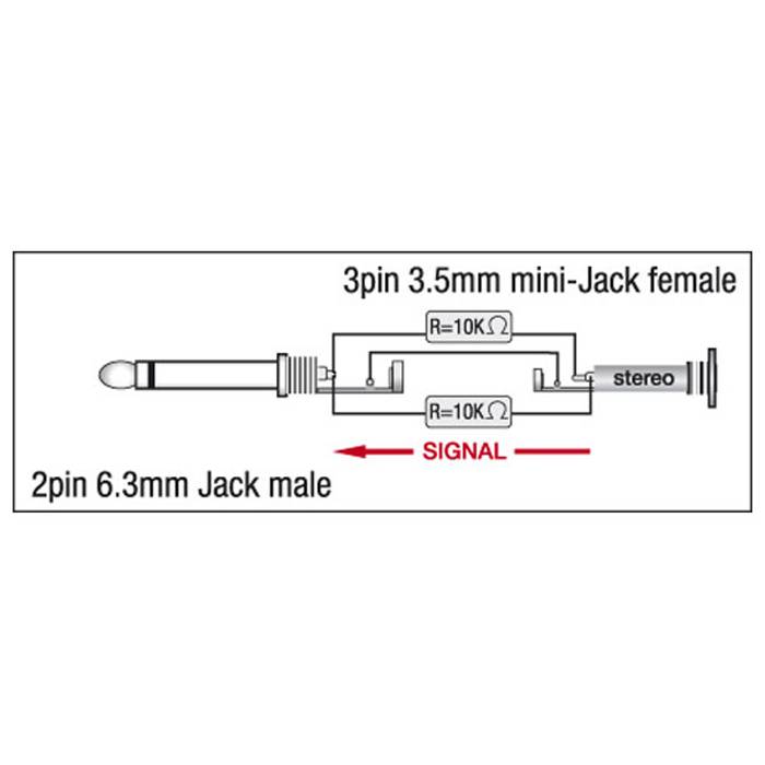DAP XGA11 - Jack/M mono to mini-jack/F - incl. 2x 10 kilo-Ohm resistors Inkl. 2 x 10 kOhm Widerstände