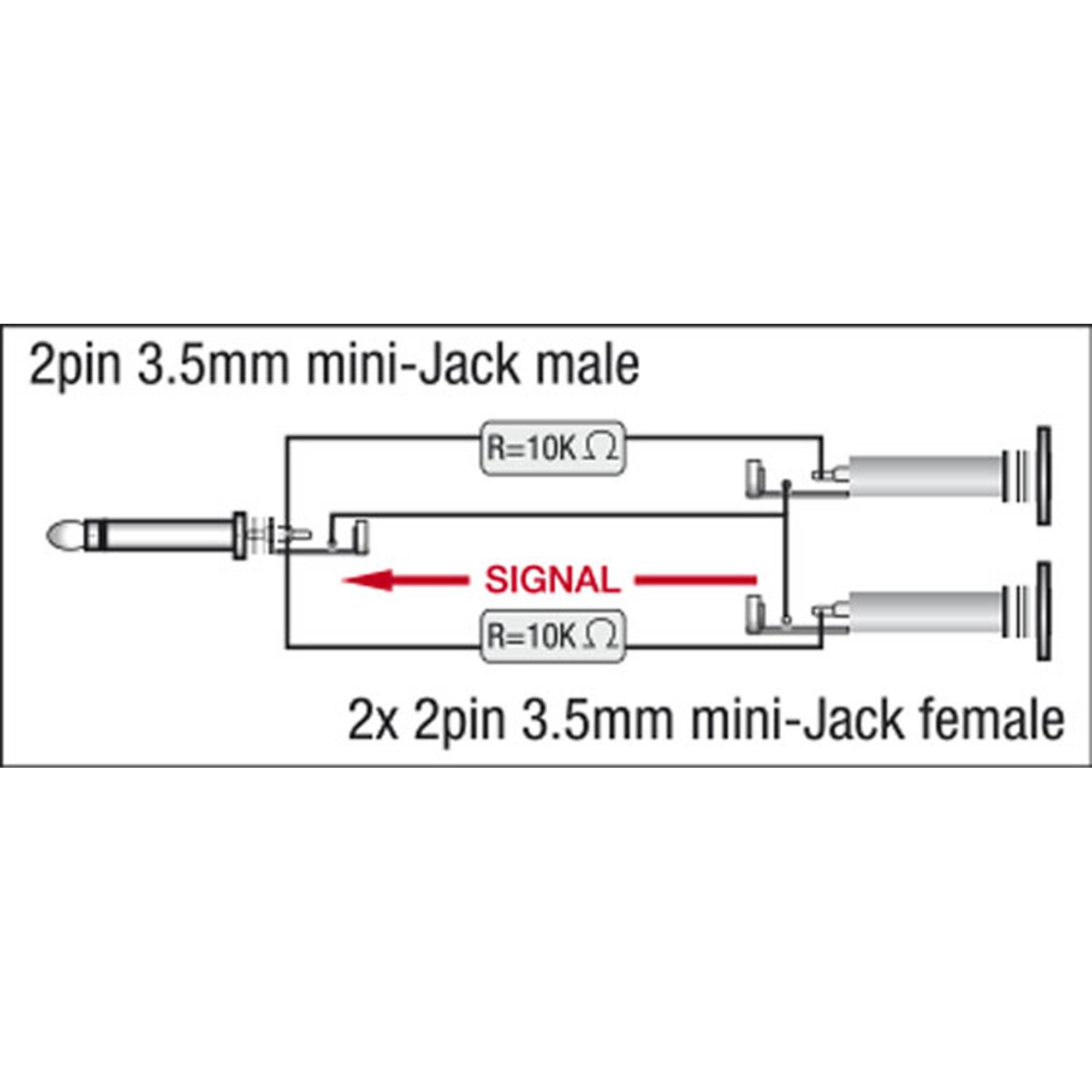DAP XGA40 - mini-jack/M to 2 x mini-jack/F - incl. 2 x 10 kilo-Ohm resistors Inkl. 2 x 10 kOhm Widerstände