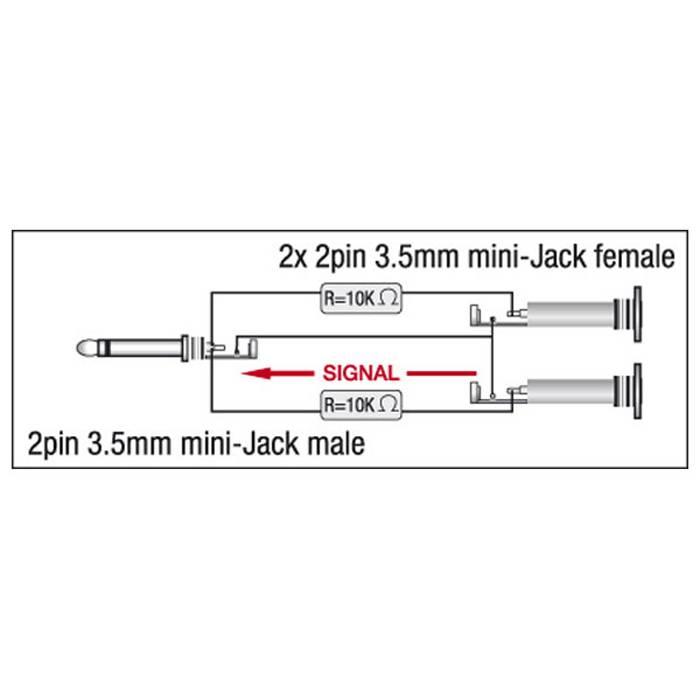 DAP XGA40 - mini-jack/M to 2 x mini-jack/F - incl. 2 x 10 kilo-Ohm resistors Inkl. 2 x 10 kOhm Widerstände