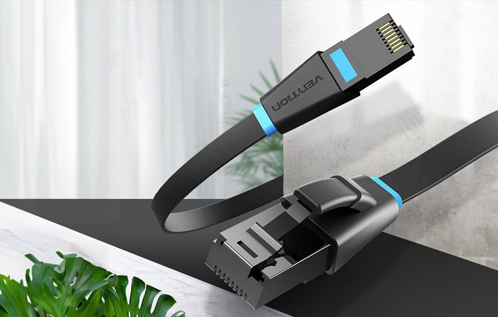 Flaches Netzwerkkabel UTP CAT6 Vention IBJBX RJ45 Ethernet 1000Mbps 50m Schwarz