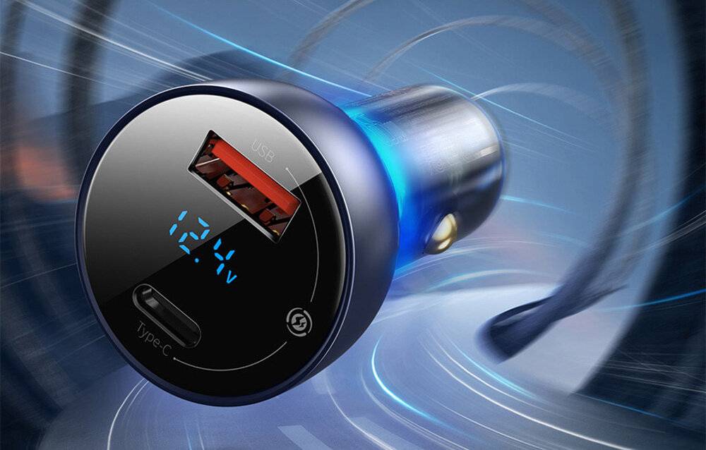 Baseus Particular Digital Display Autoladegerät mit Display, USB + USB-C, QC3.0+PD, 5A, 65W (grau)