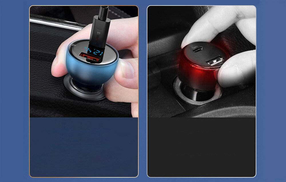 Baseus Particular Digital Display Autoladegerät mit Display, USB + USB-C, QC3.0+PD, 5A, 65W (grau)