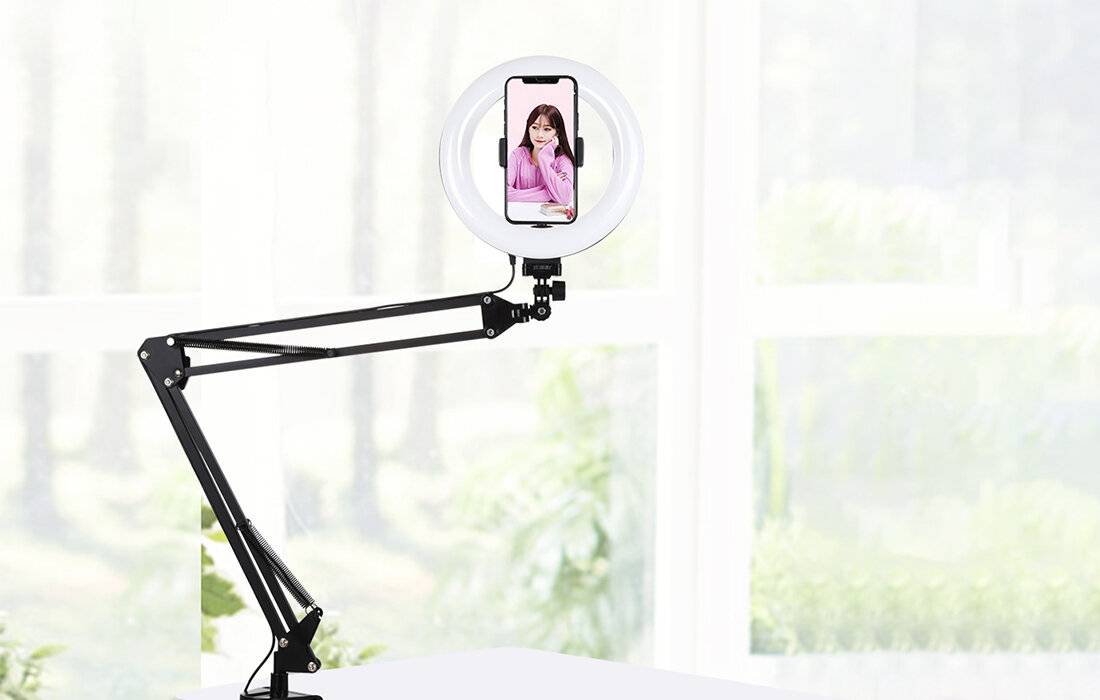 Tischarmständer Puluz mit 20cm LED Vlogging Ring PKT3089B