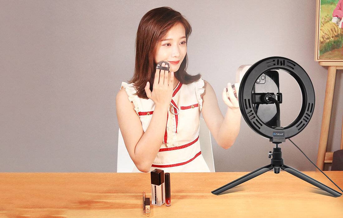 Stativhalterung Puluz mit 20cm LED Ring Vlogging PKT3073B