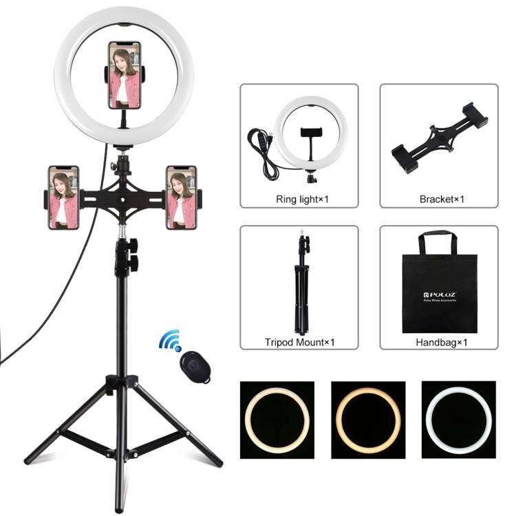 Stativhalterung Puluz mit 26cm LED Ring Vlogging 1,1m PKT3070B