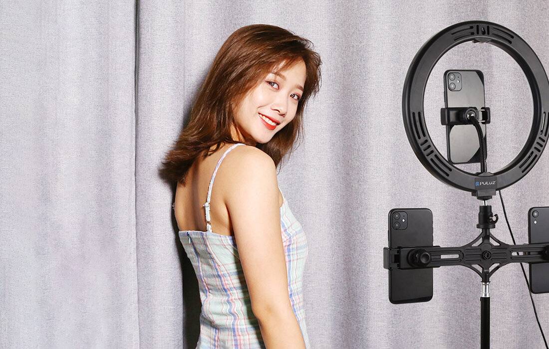 Stativhalterung Puluz mit 26cm LED Ring Vlogging 1,1m PKT3070B