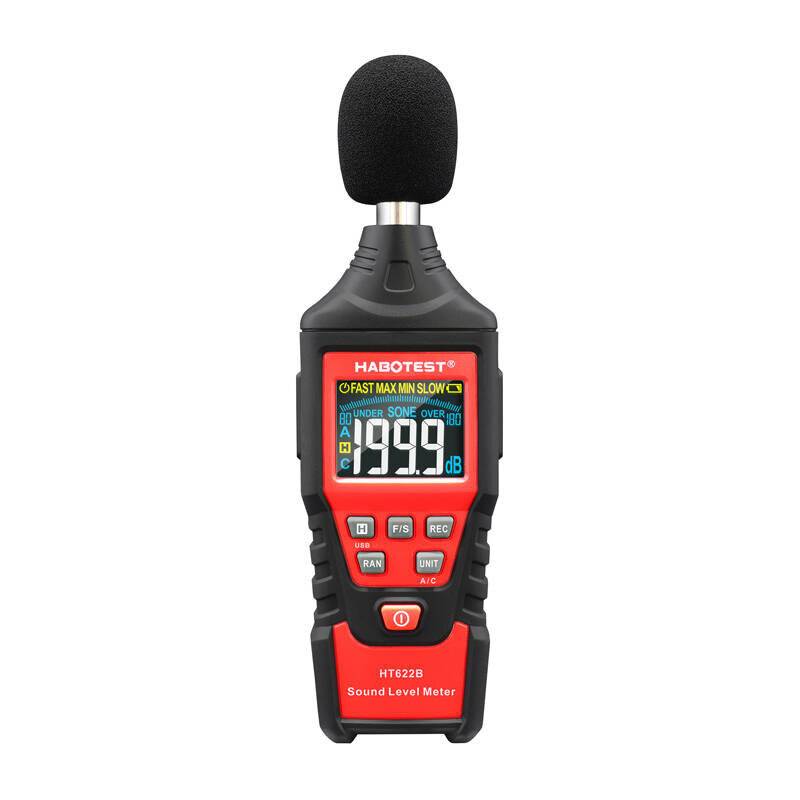 Habotest HT622B Digitales Schallpegelmessgerät, 30-130 dB, USB-Anschluss, Farbdisplay