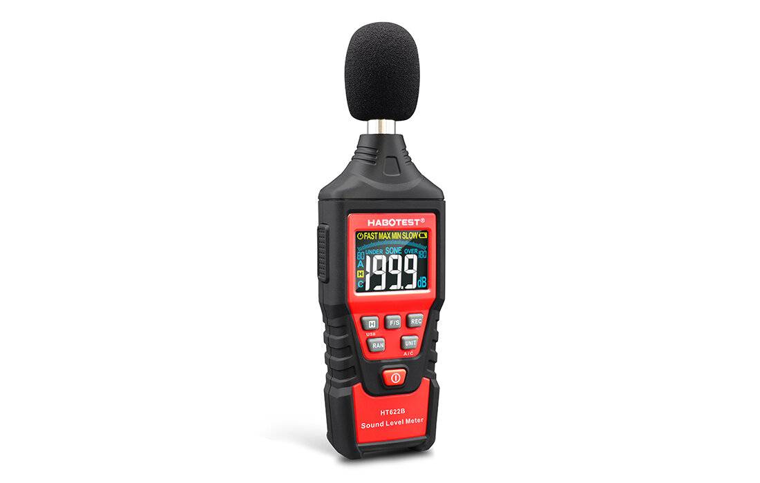 Habotest HT622B Digitales Schallpegelmessgerät, 30-130 dB, USB-Anschluss, Farbdisplay