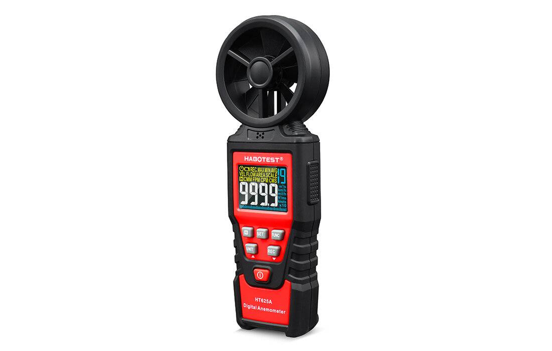 Habotest HT625A Digitales Anemometer, 0,4-30 m/s, HD-Farbdisplay, Volumenstrom