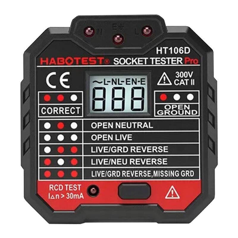 Habotest HT106D Steckdosenprüfgerät, AC 48-250V, LCD-Spannungsanzeige, RCD-Test