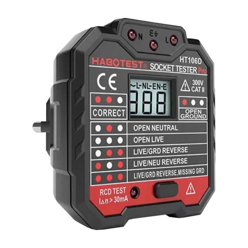 Habotest HT106D Steckdosenprüfgerät, AC 48-250V, LCD-Spannungsanzeige, RCD-Test