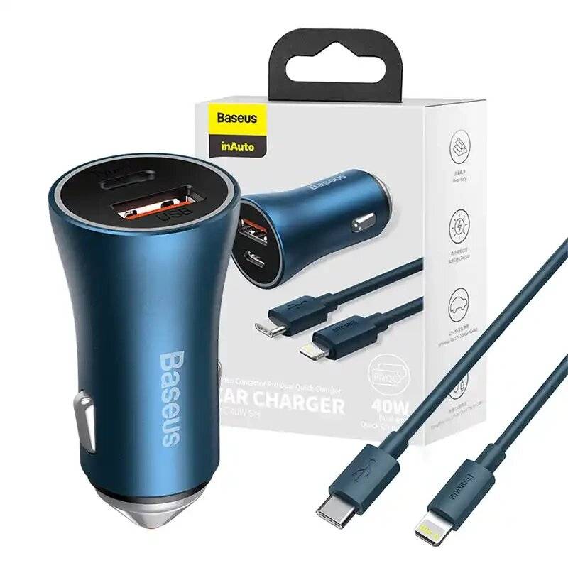 Baseus Golden Contactor Pro Autoladegerät, USB + USB-C, QC4.0+, PD, SCP, 40W blau USB-C