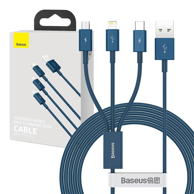 USB-Kabel 3in1 Baseus Superior Series, USB zu micro USB / USB-C / Lightning, 3.5A, 1.5m (blau)