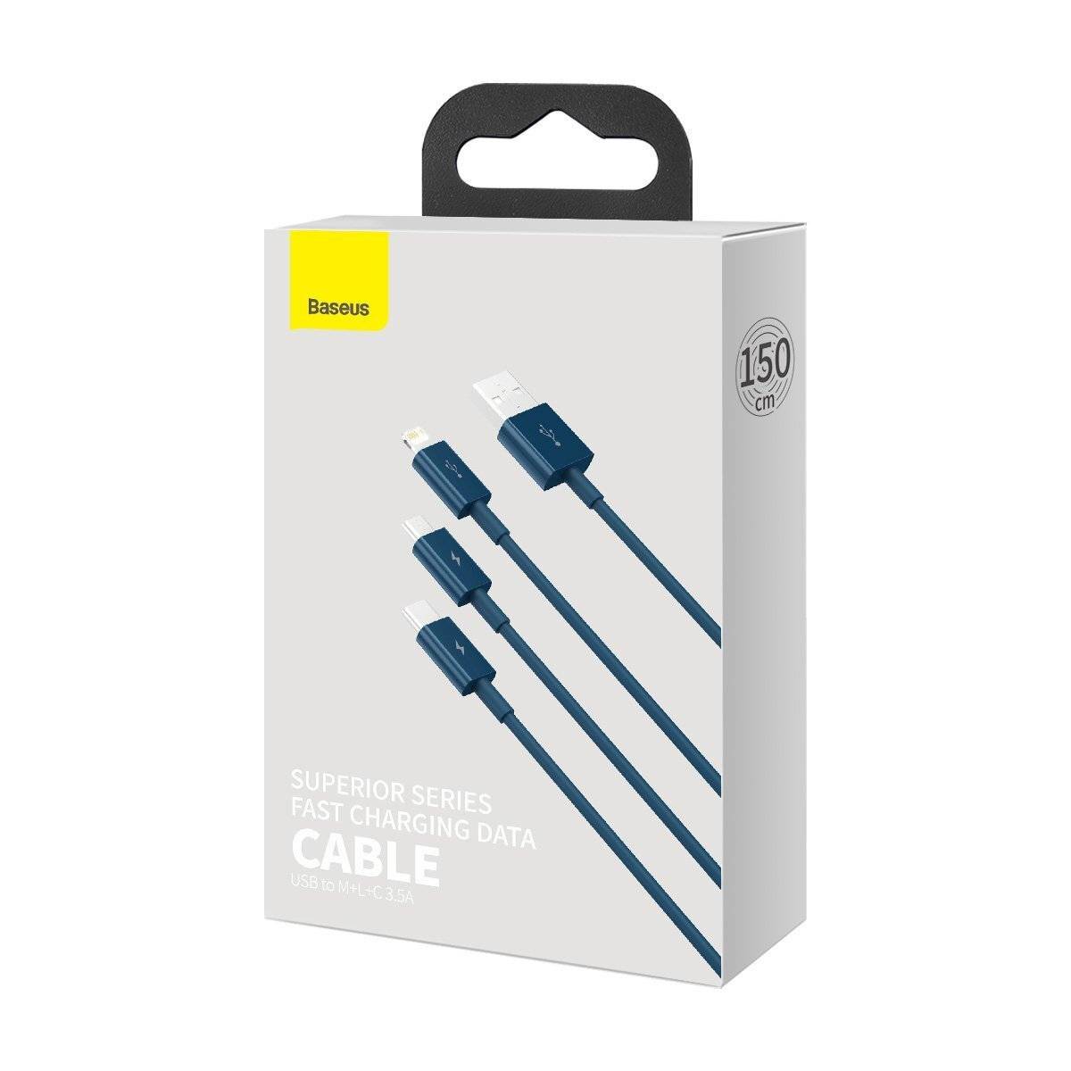 USB-Kabel 3in1 Baseus Superior Series, USB zu micro USB / USB-C / Lightning, 3.5A, 1.5m (blau)