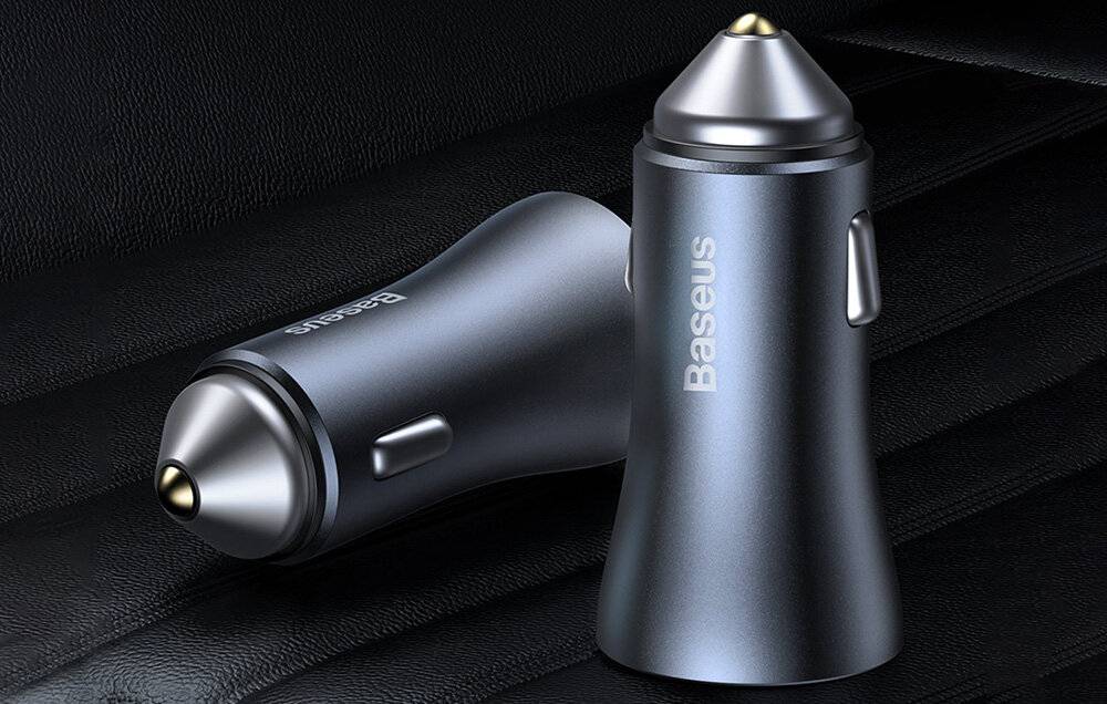Baseus Golden Contactor Pro Autoladegerät, USB + USB-C, QC4.0+, PD, SCP, 40 W, grau, Kabel