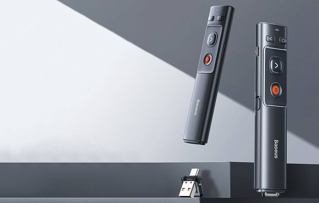 Baseus Orange Dot Multifunktionale Fernbedienung für Präsentationen, mit einem Laserpointer - grau