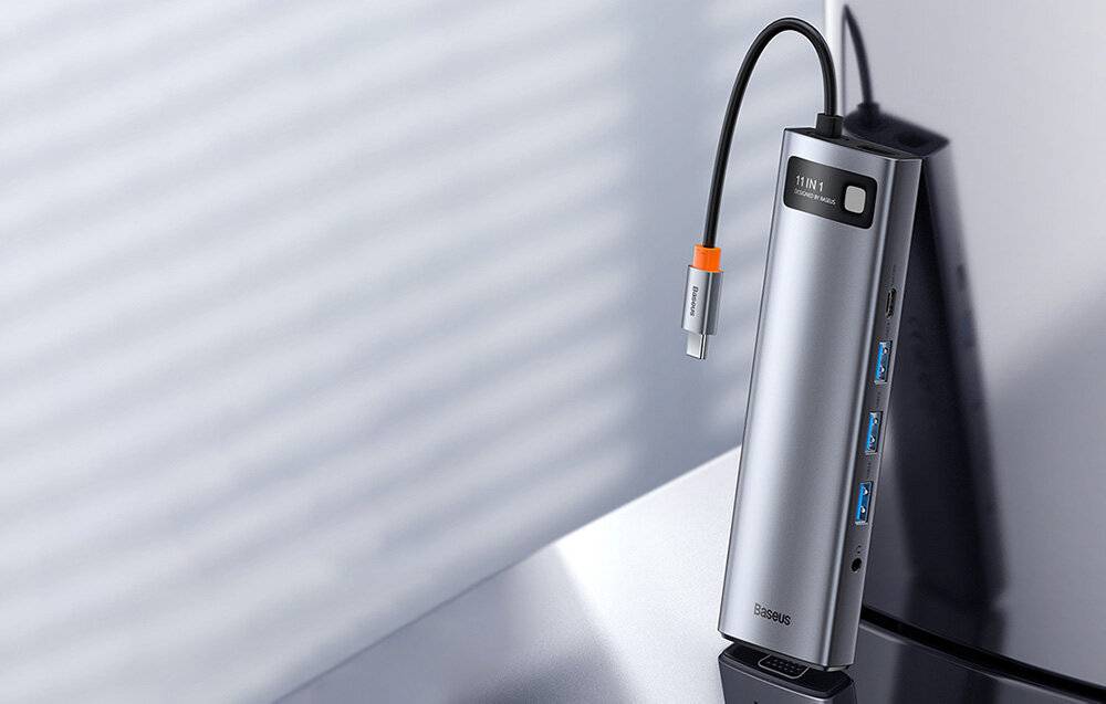 Hub 11in1 Baseus Metal Gleam Series, USB-C 3x USB 3.0 + 2x HDMI PD Ethernet RJ45 microSD/SD VGA