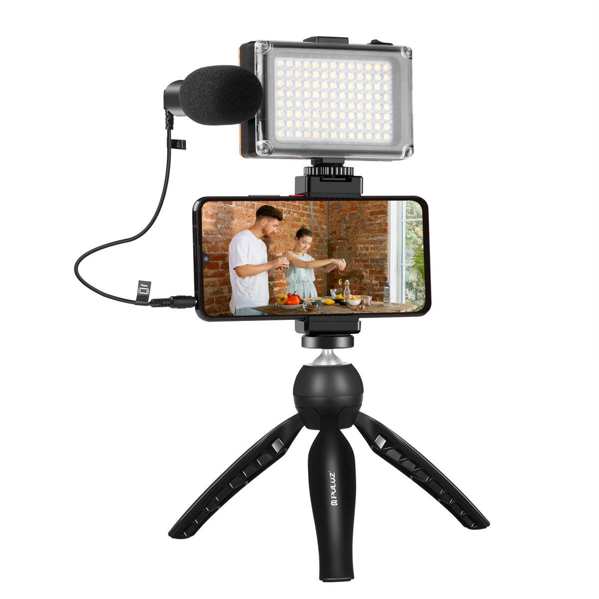 Puluz Live-Aufnahme-Set Stativ + LED-Licht + Mikrofon + Telefonclip PKT3132B