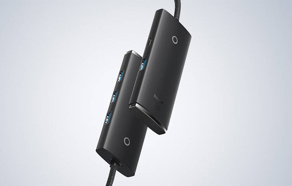 Baseus Lite Series Hub 4in1 USB-C auf 4x USB 3.0 + USB-C, 25cm (Schwarz)