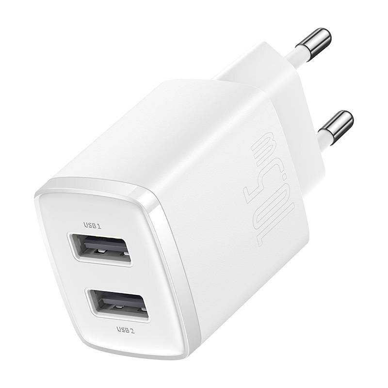 Baseus Kompaktes Schnellladegerät, 2x USB, 10.5W (weiß)