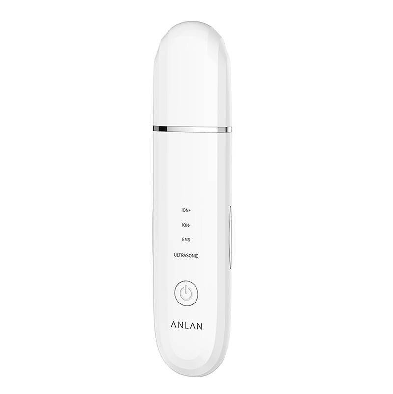 Anlan Ultraschall-Gesichtsgerät, weiß, mit Beschriftungen: 100Hz, 200Hz, 300Hz, EMS. Wird für Hautpflege-Behandlungen verwendet.