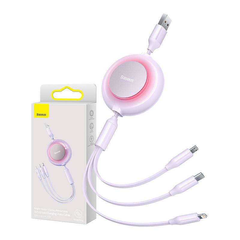 Baseus Bright Mirror 2, 3-in-1 USB 3-in-1 Kabel für micro USB / USB-C / Lightning 3.5A 1.1m (Lila)