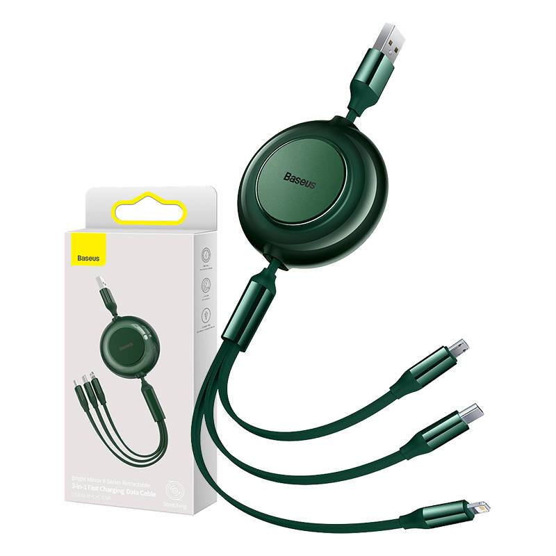 Baseus Bright Mirror 2, USB 3-in-1 Kabel für micro USB / USB-C / Lightning 3.5A 1.1m (Grün)