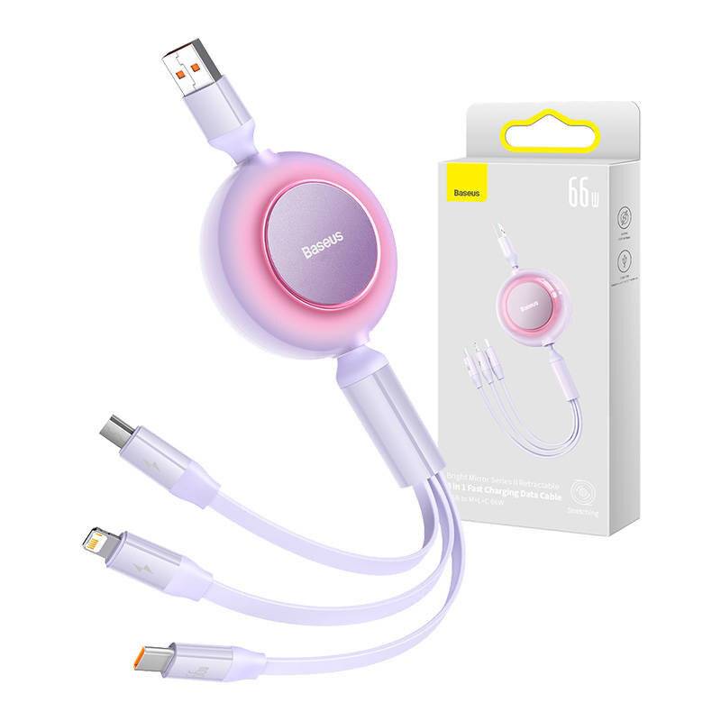 Baseus Bright Mirror 3, USB 3-in-1 Kabel für micro USB / USB-C / Lightning 66W / 2A 1.1m (Lila)