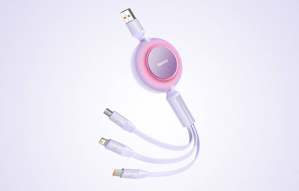 Baseus Bright Mirror 3, USB 3-in-1 Kabel für micro USB / USB-C / Lightning 66W / 2A 1.1m (Lila)