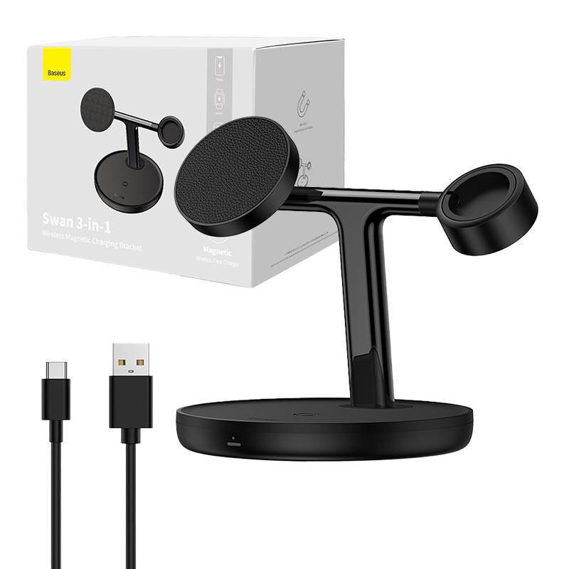 Magnetische Ladehalterung Baseus Swan 3 in 1 20W (schwarz)