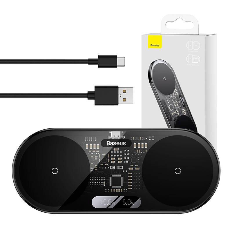 Duales kabelloses Qi-Ladegerät Baseus Digitale LED-Anzeige, 20 W