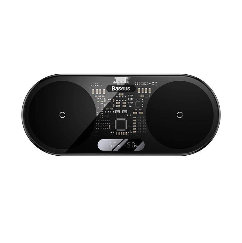 Duales kabelloses Qi-Ladegerät Baseus Digitale LED-Anzeige, 20 W